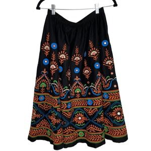 Rare Dennis Basso Women's Black Embroidered Mirror Accent A-Line Skirt Size Med